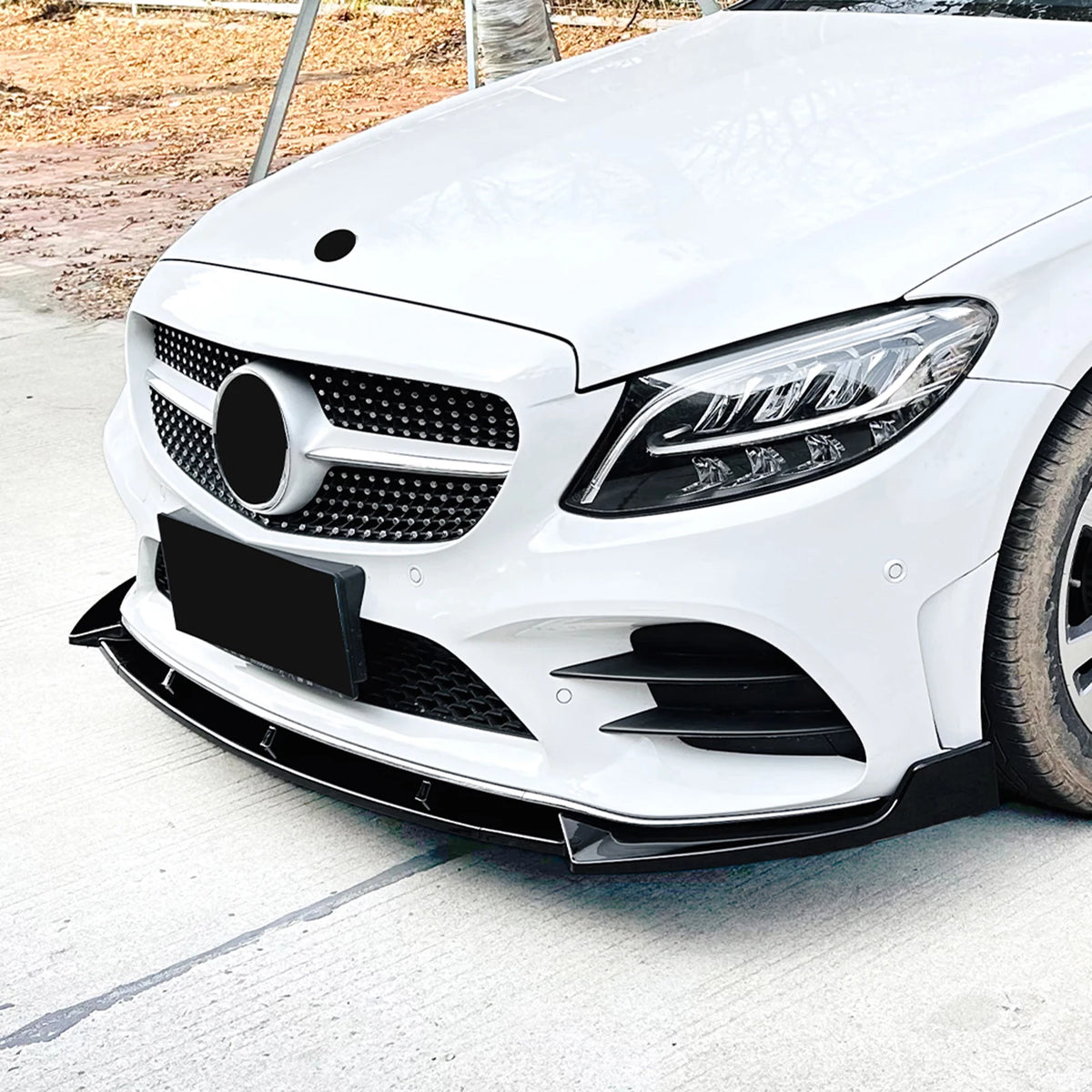 Mercedes C-Klasse W205 Facelift AMG Style Hochglanz Schwarze Frontlippe Splitter (2019-2021)