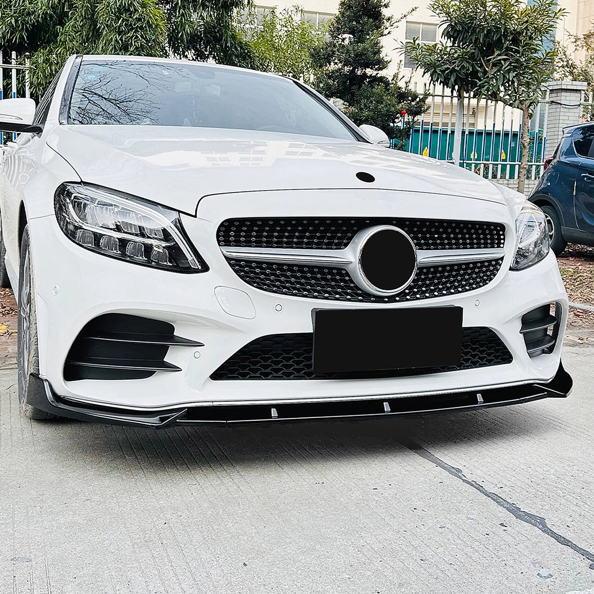 Mercedes C-Klasse W205 Facelift AMG Style Hochglanz Schwarze Frontlippe Splitter (2019-2021)