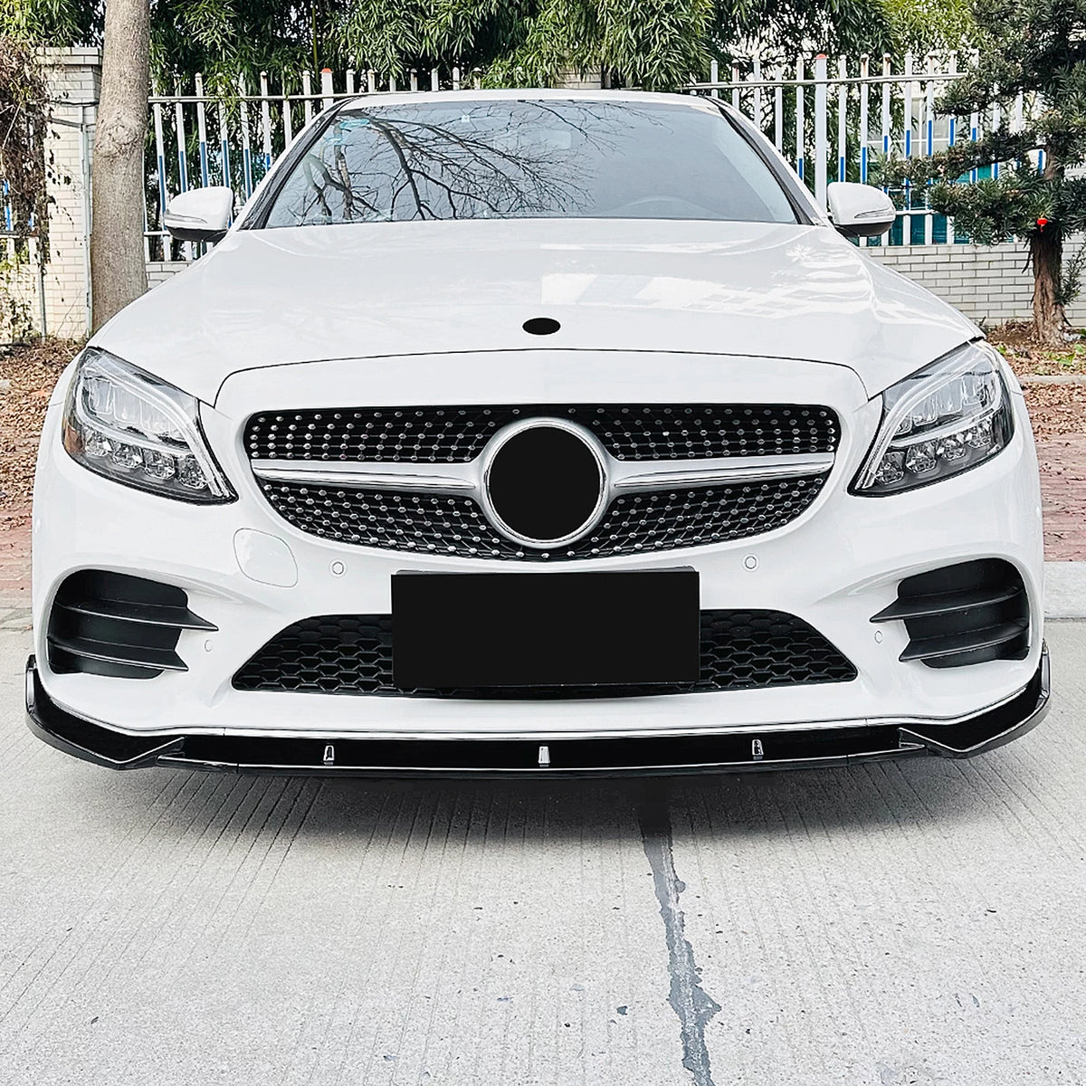 Mercedes C-Klasse W205 Facelift AMG Style Hochglanz Schwarze Frontlippe Splitter (2019-2021)